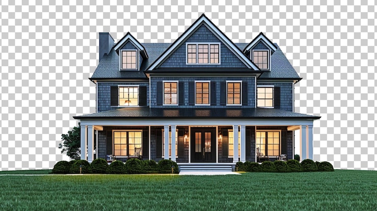 PSD two story house isolated on transparent background