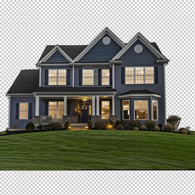 PSD two story house isolated on transparent background