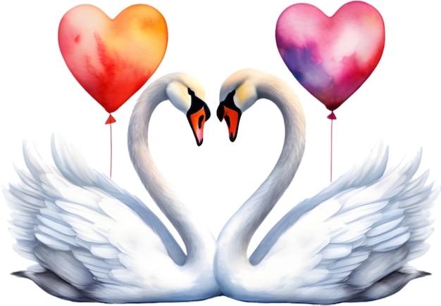 Two swans with a balloon in the background aigenerated