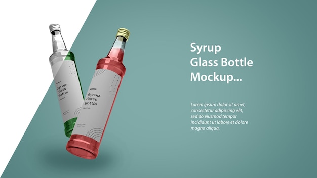 Two syrup glass beverage bottle mockup with blank space