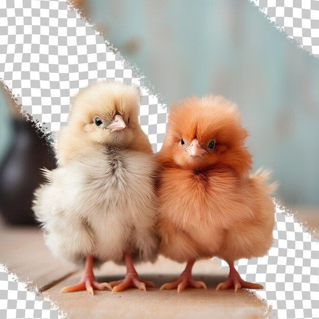PSD two tiny chickens alone on a transparent background