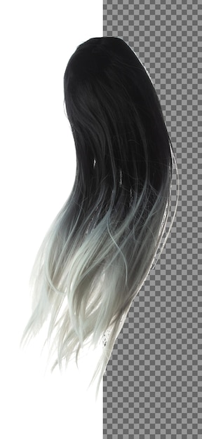 PSD two tone wig hair style fly fall explosion white black woman wig hair float in mid air two tone wig hair extension wind blow cloud throw white background isolated high speed freeze motion