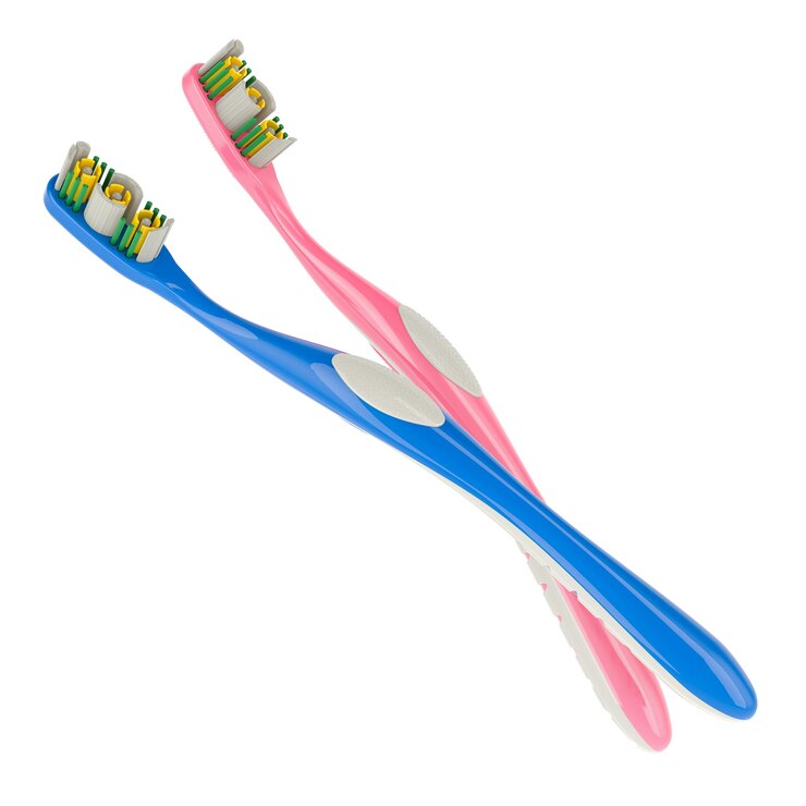 Two tooth brushes 3D rendering isolated on transparent background