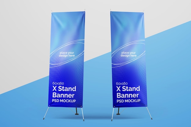 PSD two vertical standing x banner realistic editable psd mockup template