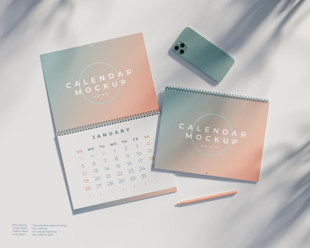 Mockup di calendario a due pareti