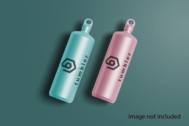 PSD two water bottles with the word tumbler on the front.