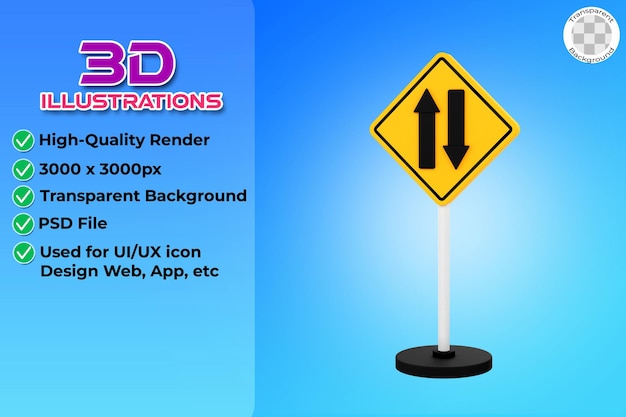 PSD two way traffic sign pole 3d illustration