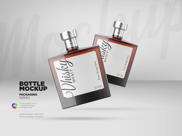 Mockup di etichetta di due bottiglie di whisky