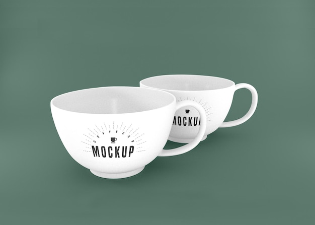 Two White Coffee Cup Psd Mockup