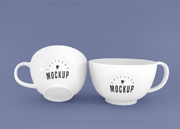two white coffee cup psd mockup