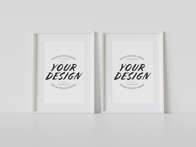 Two white frames leaning on floor Mockup