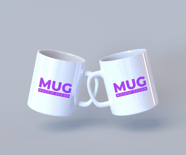 PSD two white mug mockup 3d rendering