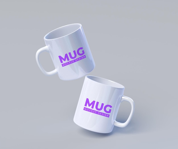 Two White mug mockup 3d rendering