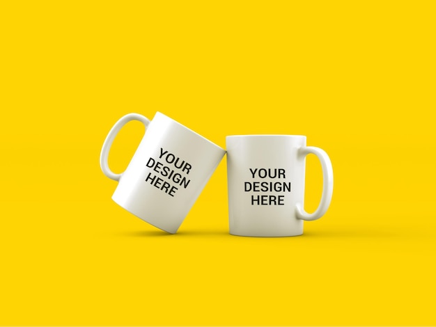 two white mugs mockup free psd