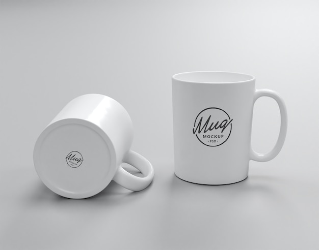 Two white mugs mockup