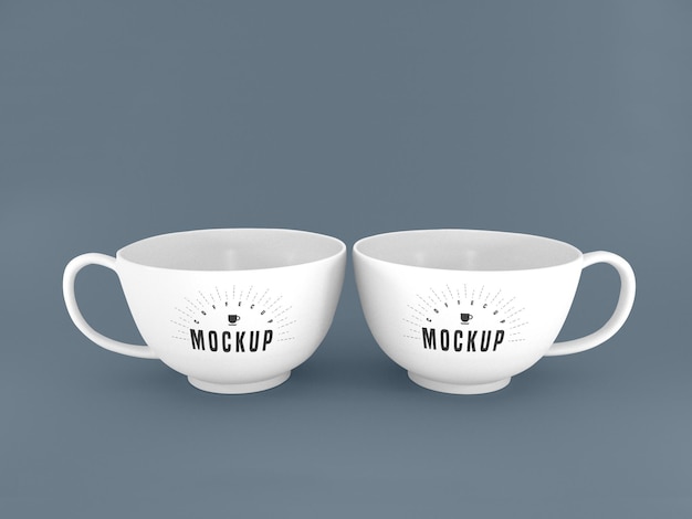 two white mugs mockup