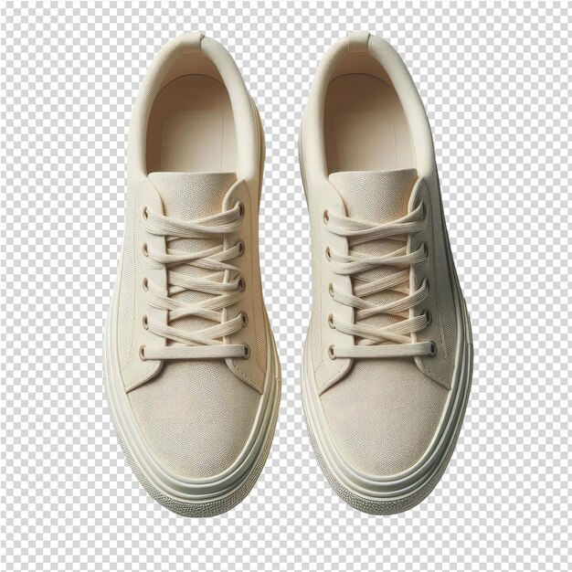 PSD two white shoes with white laces and a white sole