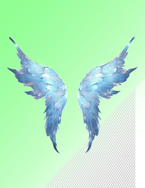 PSD 푸른 천사의 두 개의 날개가 초록색 배경에 표시되어 있습니다.
