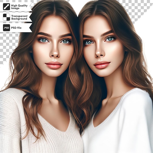 PSD two women with long brown hair and a white shirt