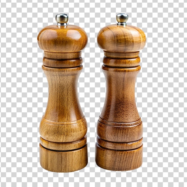 Two wood pepper grinder isolated on transparent background
