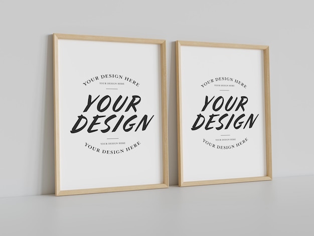 PSD two wooden frames leaning on floor mockup