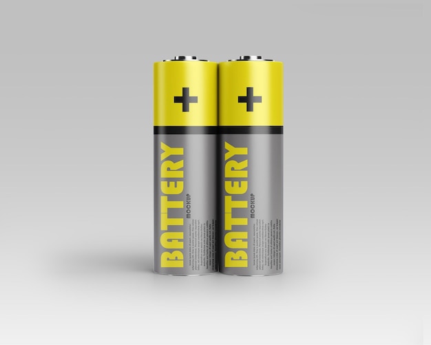 PSD due batterie gialle con la parola batteria sul lato mockup psd