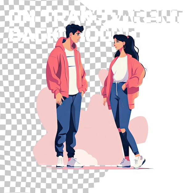 PSD two young people standing in silence and looking at each other eye to eye trendy teenagers couple look at each other colorful flat vector illustration isolated on transparent background