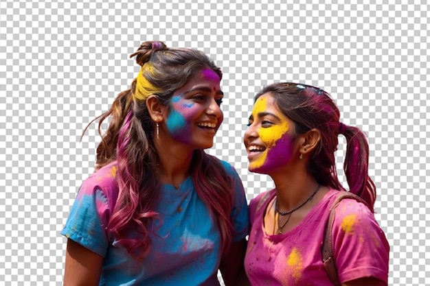 PSD due giovani donne che giocano e si divertono con la polvere colorata