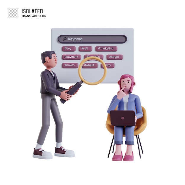 two young workers are searching and finding a keyword query in a web browser