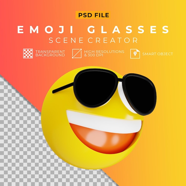 PSD twórca sceny 3d twarzy emoji w okularach