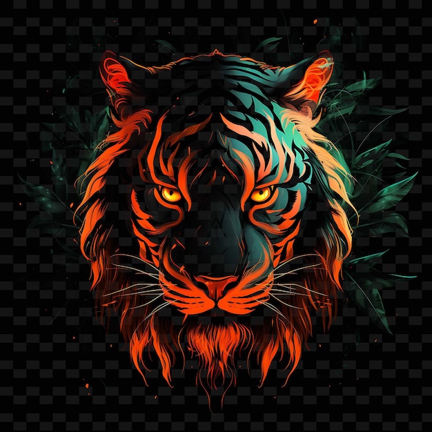 Tygrysie Ogniste Płomienie Ząbkowane Linie Neonowe Liście Dżungli Paski Png Kształty Y2k Przezroczyste światło Sztuki