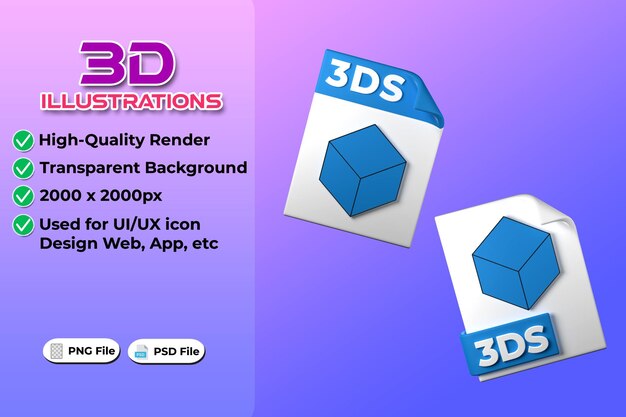 Typ pliku 3DS Renderowanie 3D na przezroczystym tle Ui UX icon design web and app trend