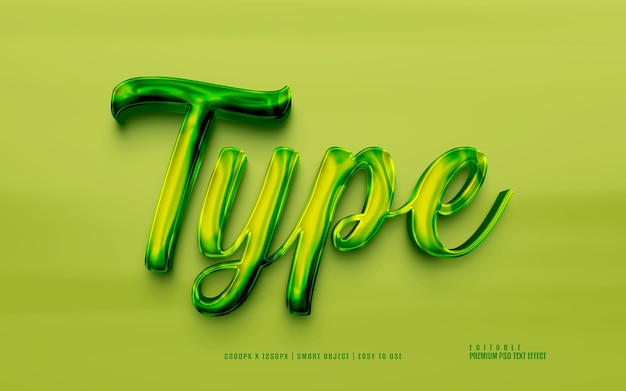 Type glossy green 3d editable premium psd text effect