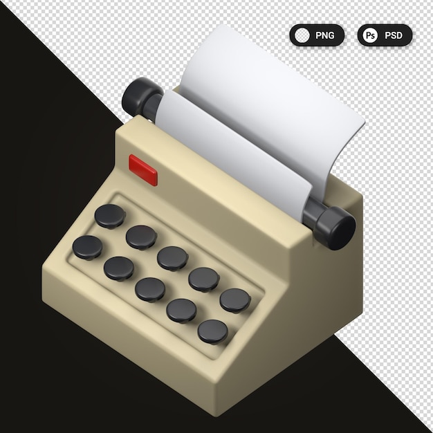 PSD typewriter retro electronics icon set 3d render