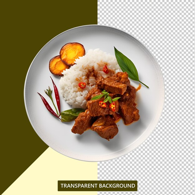 PSD typical indonesian rendang served beautifully transparent background