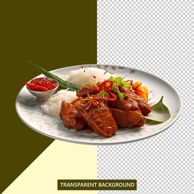 PSD typical indonesian rendang served beautifully transparent background