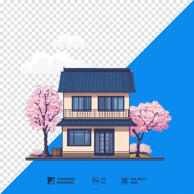 typical japanese house with cherry trees vector graphics transparent png file