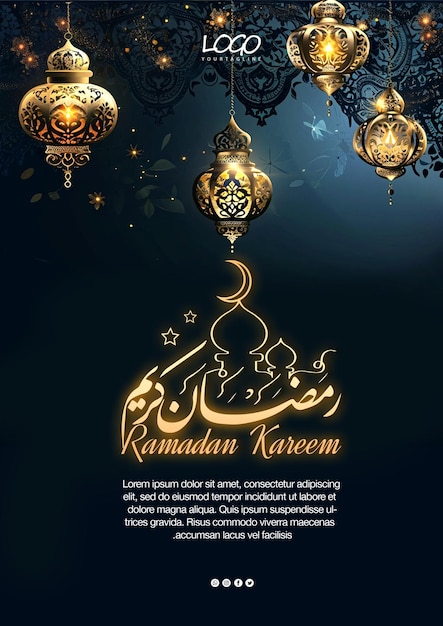 PSD typografia psd ramadan kareem z luksusowym islamskim tłem