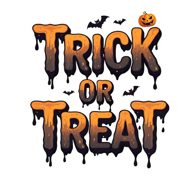 PSD typography vector with the words trick or treat in creepy on transparent background