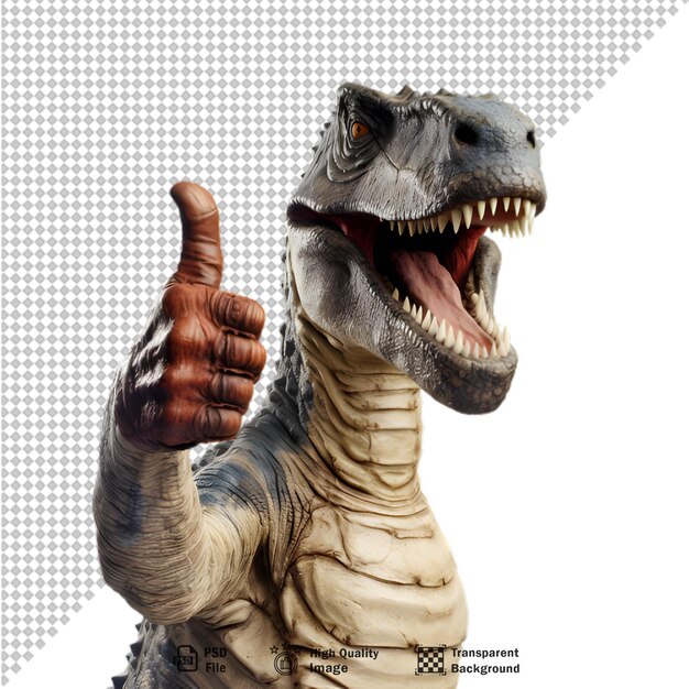 Tyrannosaurus giving a thumbs up sign on transparent background