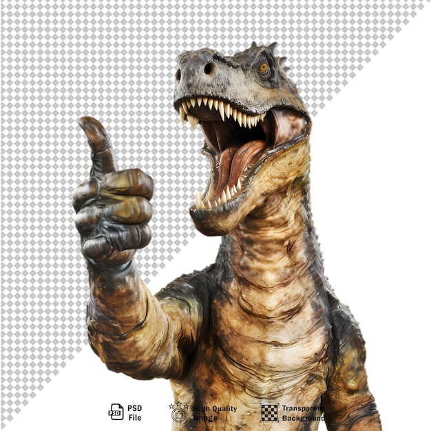 Tyrannosaurus giving a thumbs up sign on transparent background