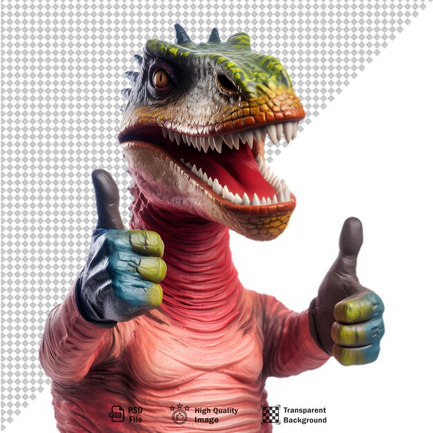 Tyrannosaurus giving a thumbs up sign on transparent background