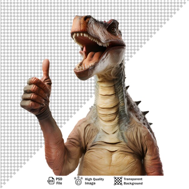 Tyrannosaurus giving a thumbs up sign on transparent background