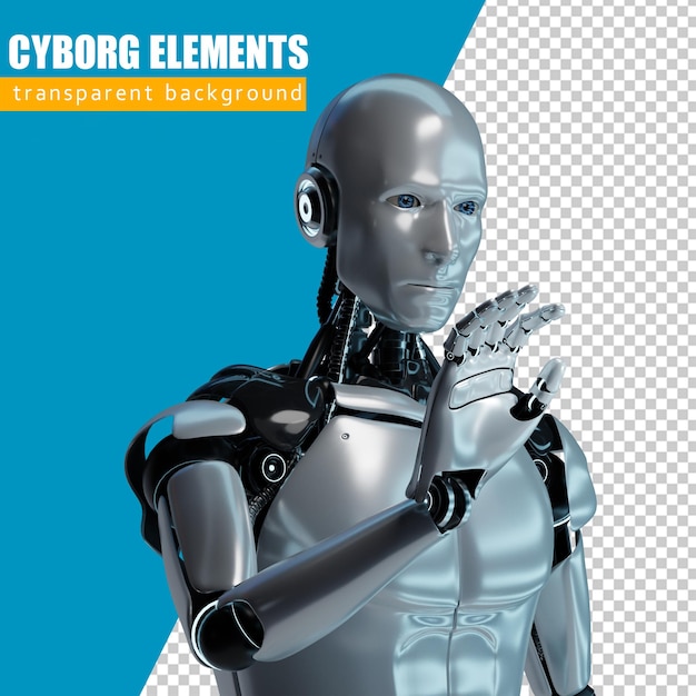 Tyylikäs komea kyborgi. Futuristinen mies. 3d-renderöity robotti