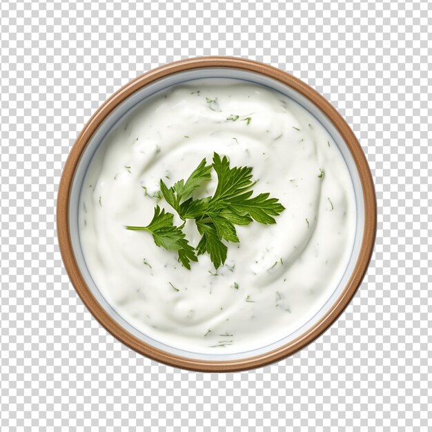 PSD tzatziki sauce in bowl isolated on transparent background top view