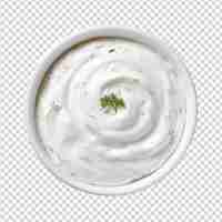 PSD tzatziki sauce in bowl isolated on transparent background top view