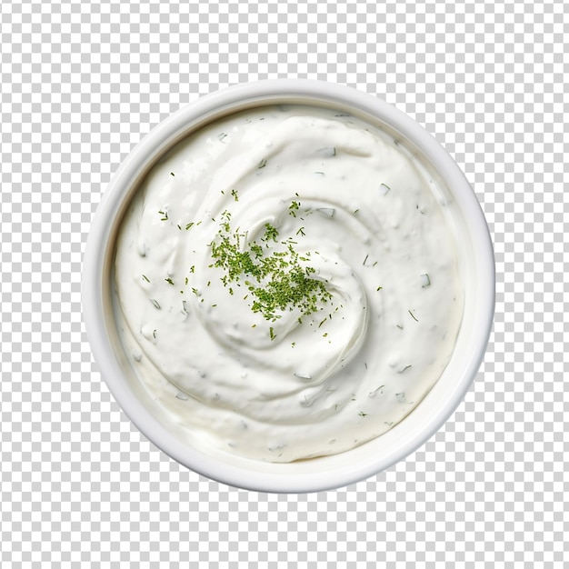 PSD tzatziki sauce in bowl isolated on transparent background top view