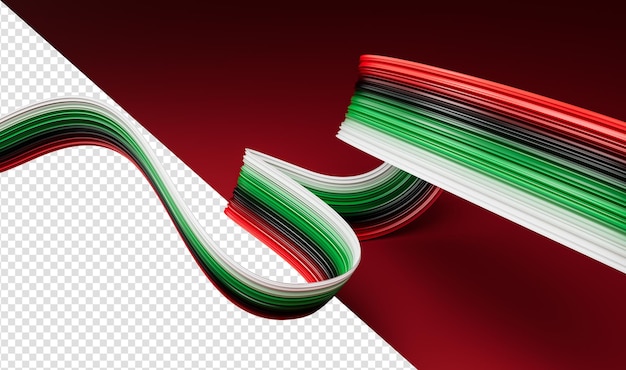 Uae flag waving ribbon style isolated background 3d illustration