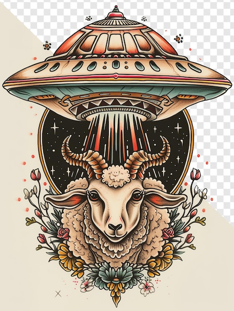 PSD ufo abducting sheep traditional tattoo flashpsd
