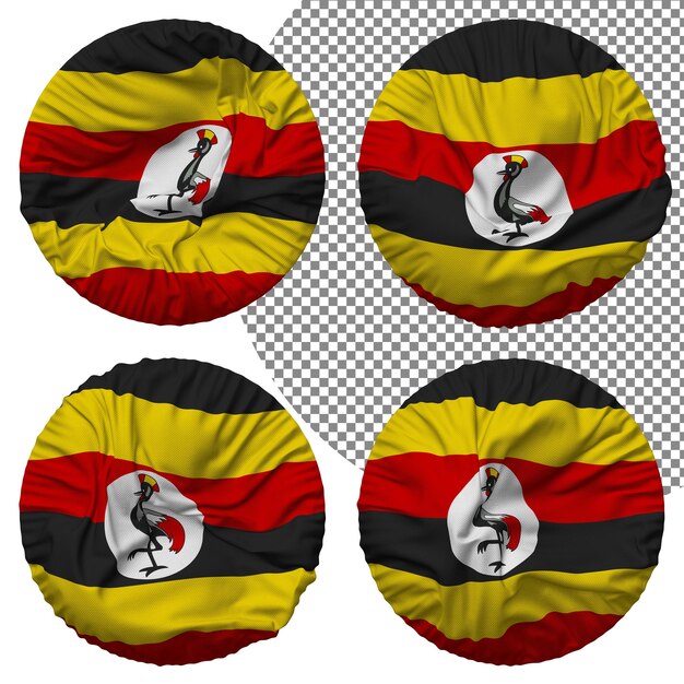 Uganda flag round shape isolated different waving style bump texture 3d rendering